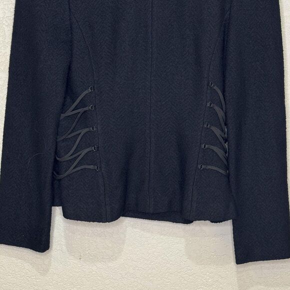 St John Collection Blazer Womens 4 Black Lace Ruffle Collar Corset Trim Made USA - Picture 7 of 8